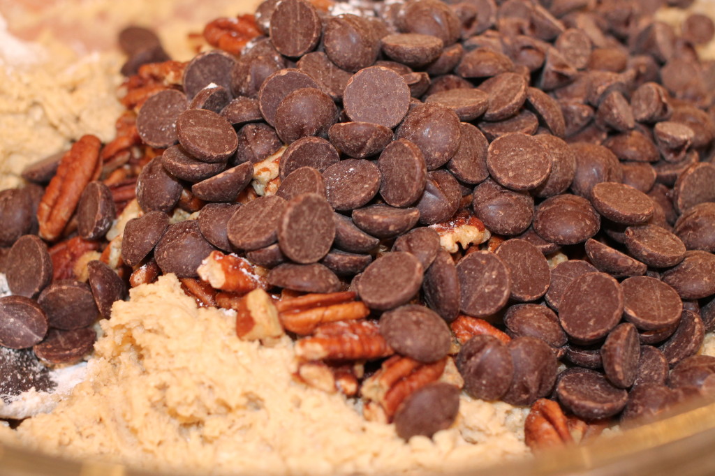 Chocolate chips and pecans